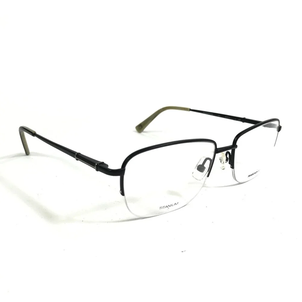Marchon Eyeglasses Frames THOMPKINS 001 Black Square Half Rim 55-17-145